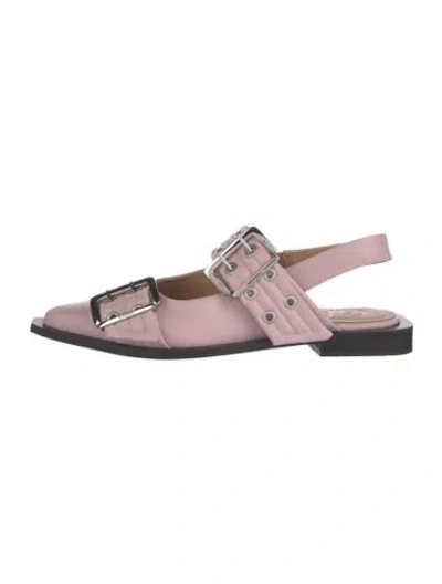 Pre-owned Ganni Leather Slingback Flats In Pink