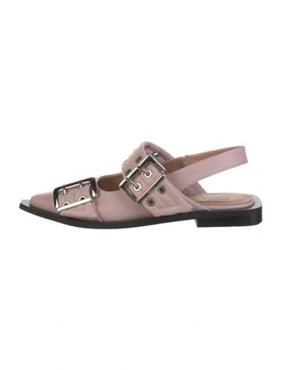 Pre-owned Ganni Leather Slingback Flats In Pink