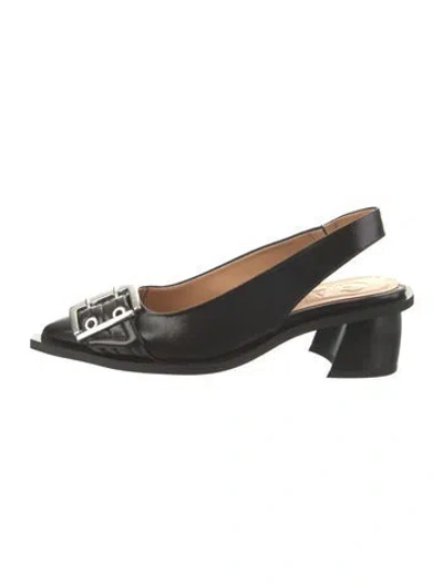 Pre-owned Ganni Leather Slingback Pumps In Black