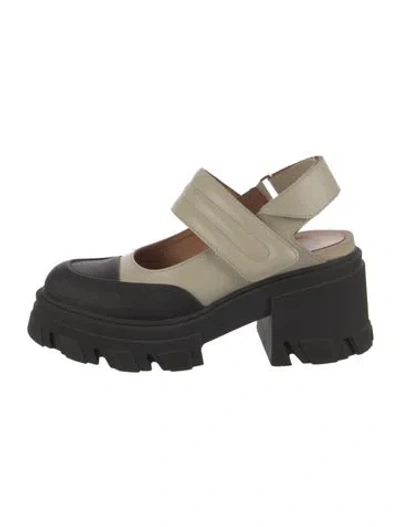Pre-owned Ganni Leather Slingback Pumps In Black