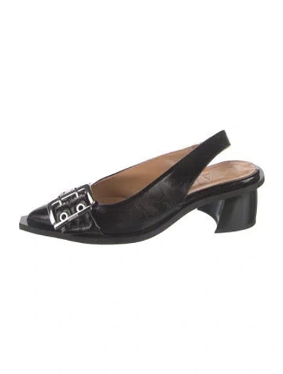 Pre-owned Ganni Leather Slingback Pumps In Black