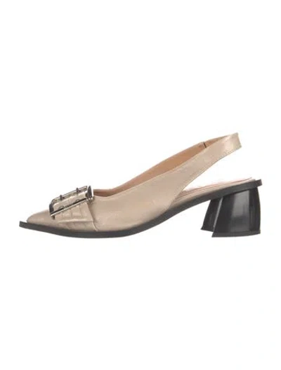 Pre-owned Ganni Leather Slingback Pumps In Neutral