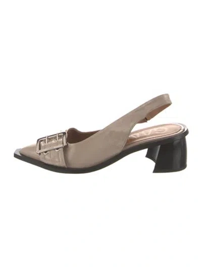 Pre-owned Ganni Leather Slingback Pumps In Neutral