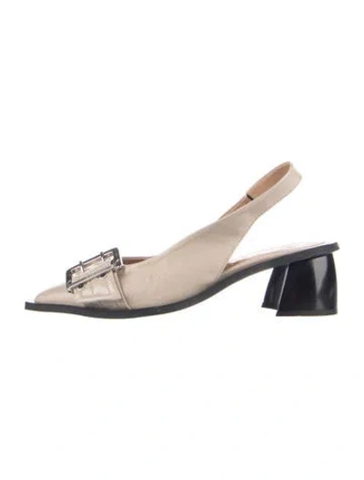Pre-owned Ganni Leather Slingback Pumps In Neutral