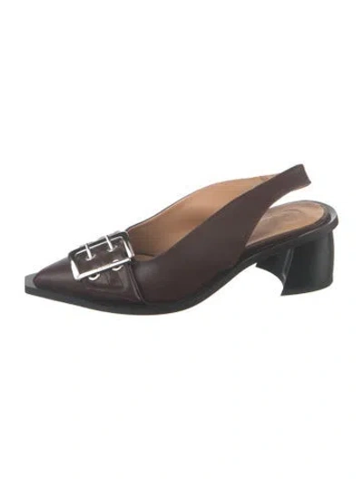 Pre-owned Ganni Leather Slingback Pumps In Pink