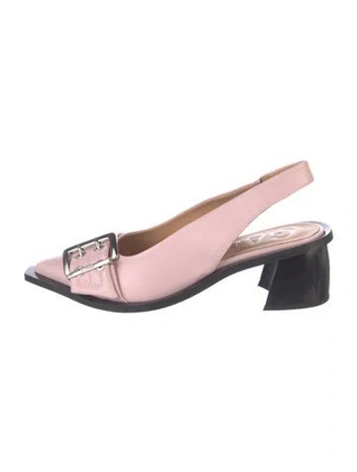 Pre-owned Ganni Leather Slingback Pumps In Pink