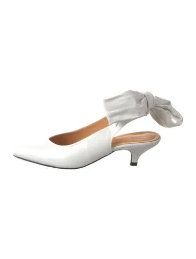 Pre-owned Ganni Leather Slingback Pumps In White