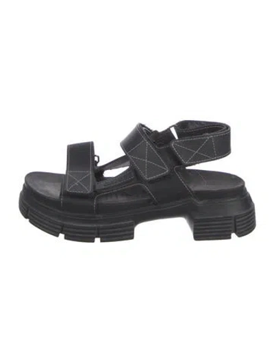 Pre-owned Ganni Leather Slingback Sandals In Black