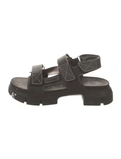 Pre-owned Ganni Leather Slingback Sandals In Black