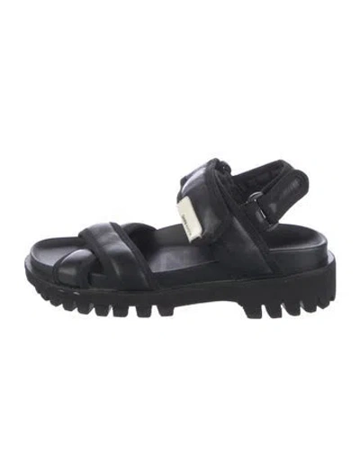Pre-owned Ganni Leather Slingback Sandals In Black