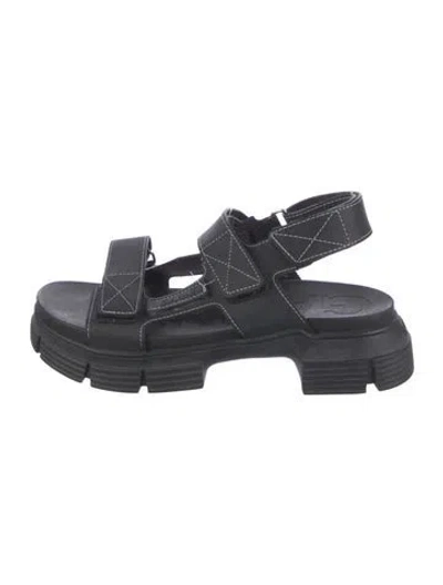 Pre-owned Ganni Leather Slingback Sandals In Black