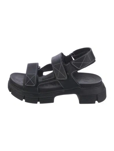 Pre-owned Ganni Leather Slingback Sandals In Black