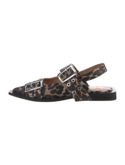 Pre-owned Ganni Leather Slingback Sandals In Black