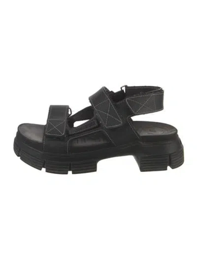Pre-owned Ganni Leather Slingback Sandals In Black