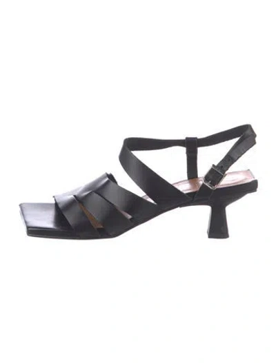 Pre-owned Ganni Leather Slingback Sandals In Black