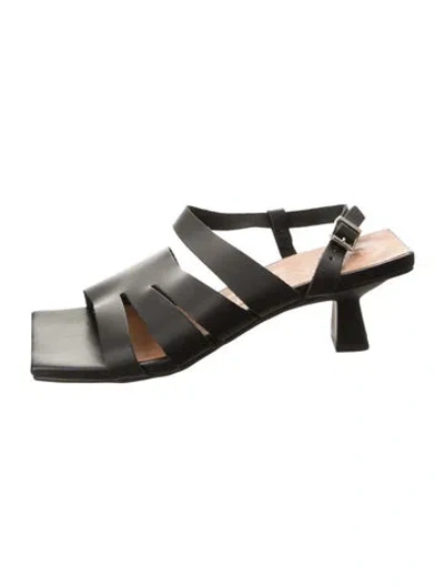 Pre-owned Ganni Leather Slingback Sandals In Black