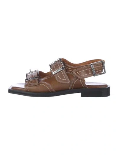 Pre-owned Ganni Leather Slingback Sandals In Brown