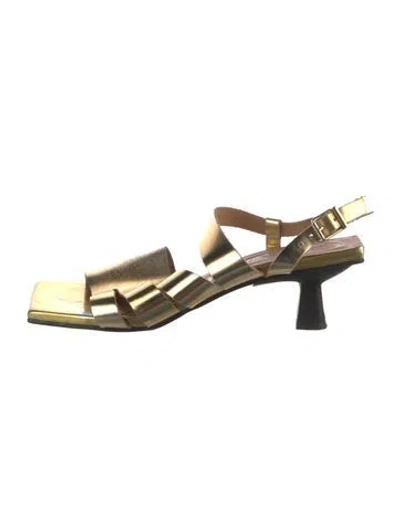 Pre-owned Ganni Leather Slingback Sandals In Gold