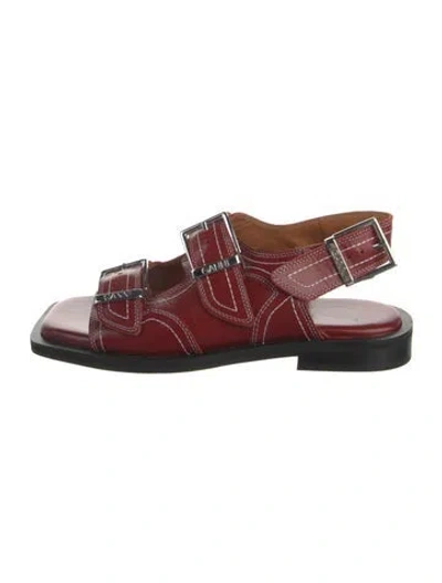 Pre-owned Ganni Leather Slingback Sandals In Red