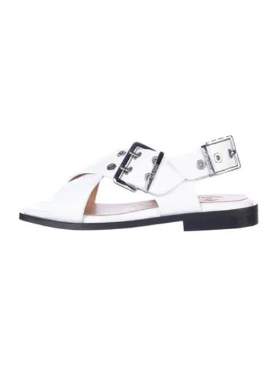 Pre-owned Ganni Leather Slingback Sandals In White