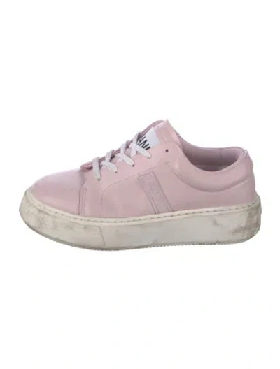 Pre-owned Ganni Leather Sneakers In Pink
