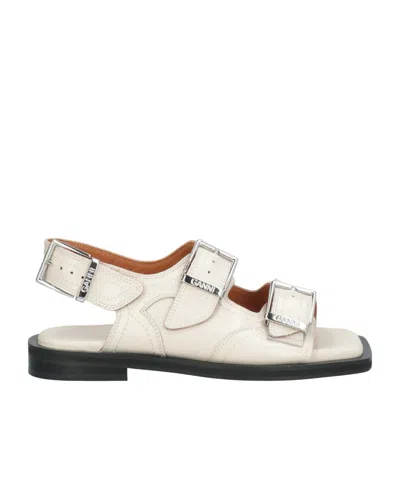 Ganni Leather Square-toe Sandals In Animal Print