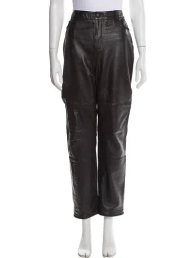Pre-owned Ganni Leather Straight Leg Pants In Gray
