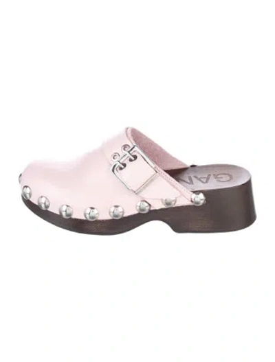 Pre-owned Ganni Leather Studded Accents Flats In Pink