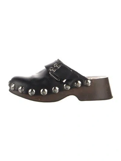 Pre-owned Ganni Leather Studded Accents Mules In Black