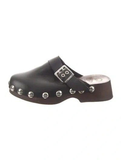 Pre-owned Ganni Leather Studded Accents Mules In Black