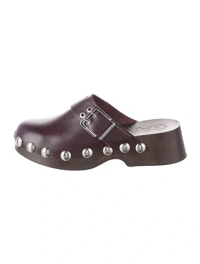 Pre-owned Ganni Leather Studded Accents Mules In Black