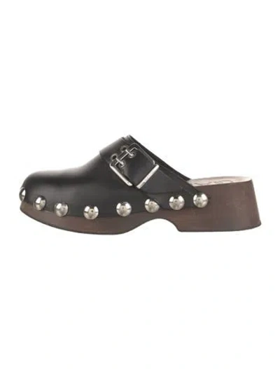 Pre-owned Ganni Leather Studded Accents Mules In Black