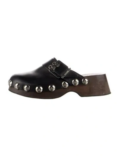 Pre-owned Ganni Leather Studded Accents Mules In Black