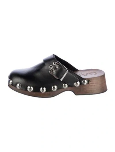 Pre-owned Ganni Leather Studded Accents Mules In Brown