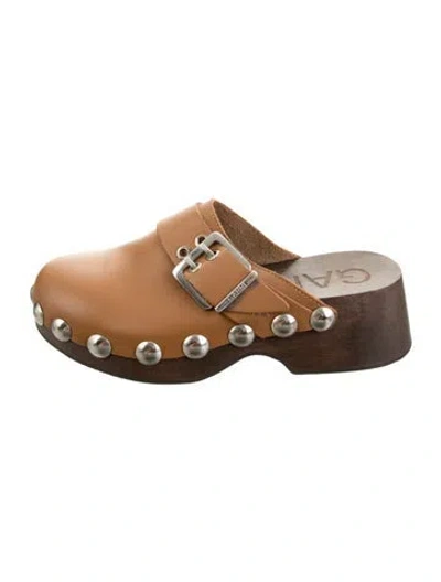 Pre-owned Ganni Leather Studded Accents Mules In Brown