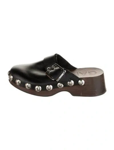 Pre-owned Ganni Leather Studded Accents Slides In Black