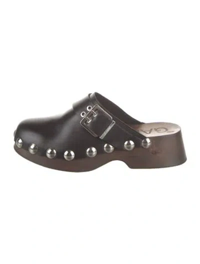 Pre-owned Ganni Leather Studded Accents Slides In Black