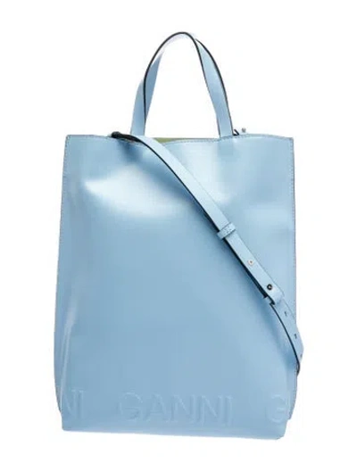 Pre-owned Ganni Leather Top Handle Bag In Blue