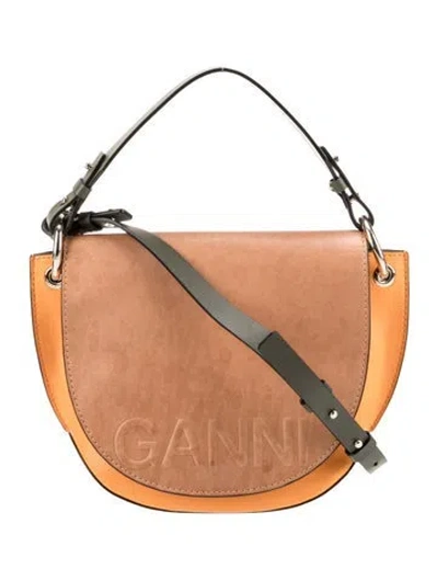 Pre-owned Ganni Leather Top Handle Bag In Brown