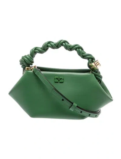 Pre-owned Ganni Leather Top Handle Bag In Green