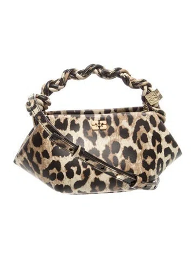 Pre-owned Ganni Leather Top Handle Bag In Neutrals