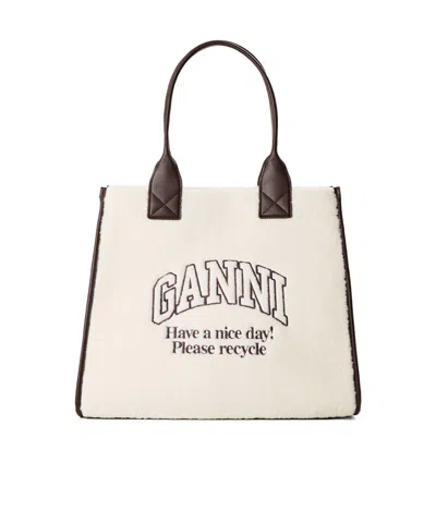 Ganni Leather Tote Bag In Neutral