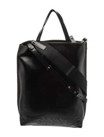 Pre-owned Ganni Leather Tote In Black