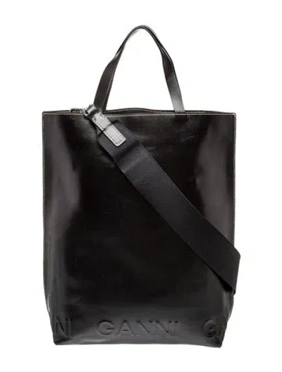 Pre-owned Ganni Leather Tote In Black