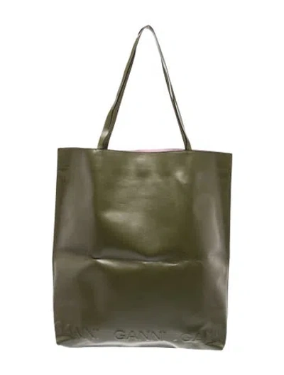 Pre-owned Ganni Leather Tote In Green