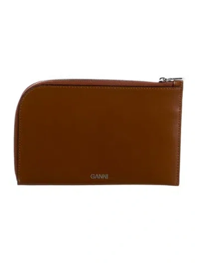 Pre-owned Ganni Leather Wallet In Brown