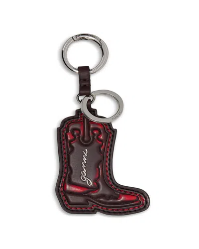 Ganni Leather Western Boot Keyring In Brown