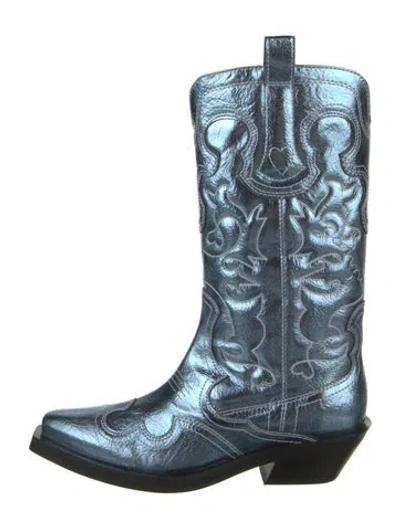 Pre-owned Ganni Leather Western Boots