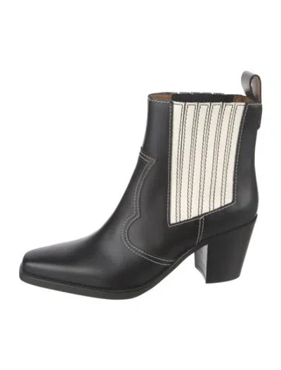 Pre-owned Ganni Leather Western Boots In Black