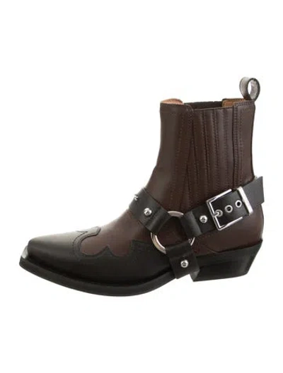 Pre-owned Ganni Leather Western Boots In Black
